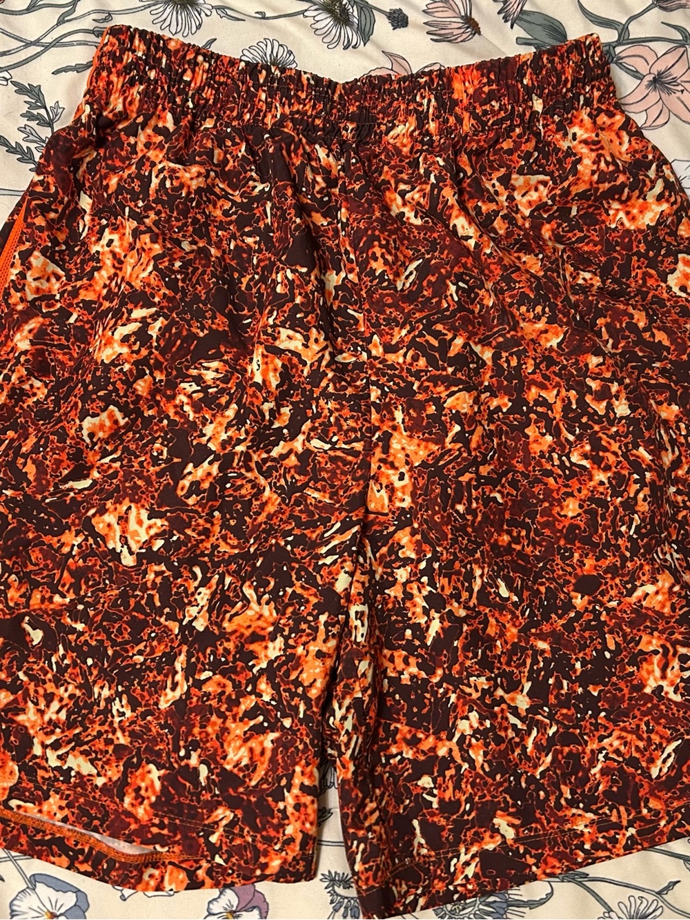 Nike Boys Orange and Brown Patterned Athletic Shorts